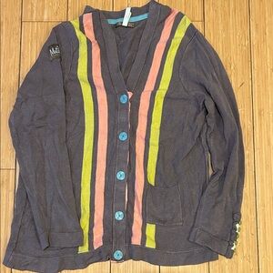 Matilda Jane Gray Cardigan with Pink and Green Stripes